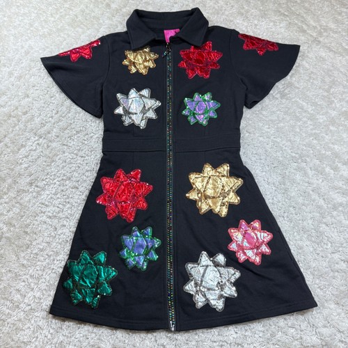 Queen of Sparkles Mini Dress XS Bow Applique Rhinestone Zip Front Christmas