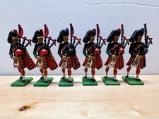 Britains Ltd Scottish Bagpiper Toy Soldier Figures Set of 6 Made in England VTG