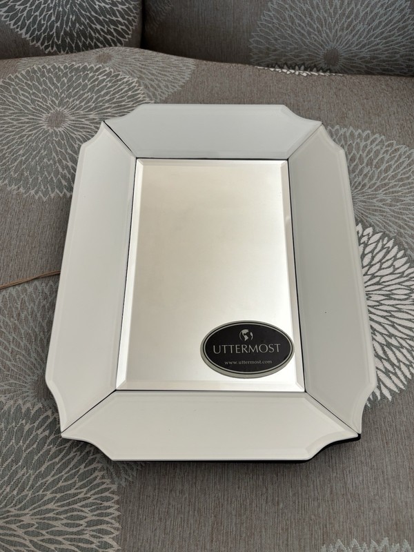 Uttermost Decorative Wall Mirror Oblong 12x9 White Border Bevelled Edge NWT
