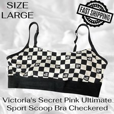 Victoria's Secret Pink Ultimate Sport Scoop Bra Size Large Checkered FAST SHIP