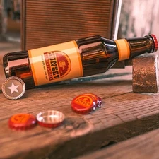 Fallout New Vegas Sunset Sarsaparilla Glass Bottle 9 Caps + 1 GITD Dark Star Cap