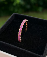 Solid 14k Yellow Gold Natural Pink Sapphire Gemstone Stackable Band Ring Jewelry