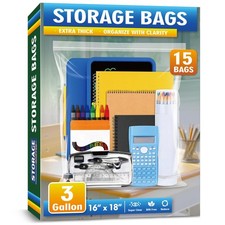Large 3 Gallon Zippered Plastic Bags for Storage 16'' x 18'', Ideal for Clothe