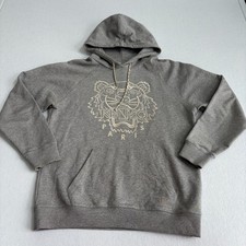 Kenzo Paris Tiger Head Hoodie Sweatshirt Unisex L Gray Embroidered Oversized