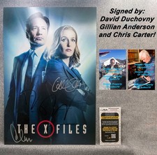 Gillian Anderson David Duchovny Chris Carter Signed X Files 12x18 Photo JSA C
