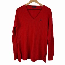 POLO RALPH LAUREN Wool Cashmere Sweater Women s Cable Knit Red Medium Oversized
