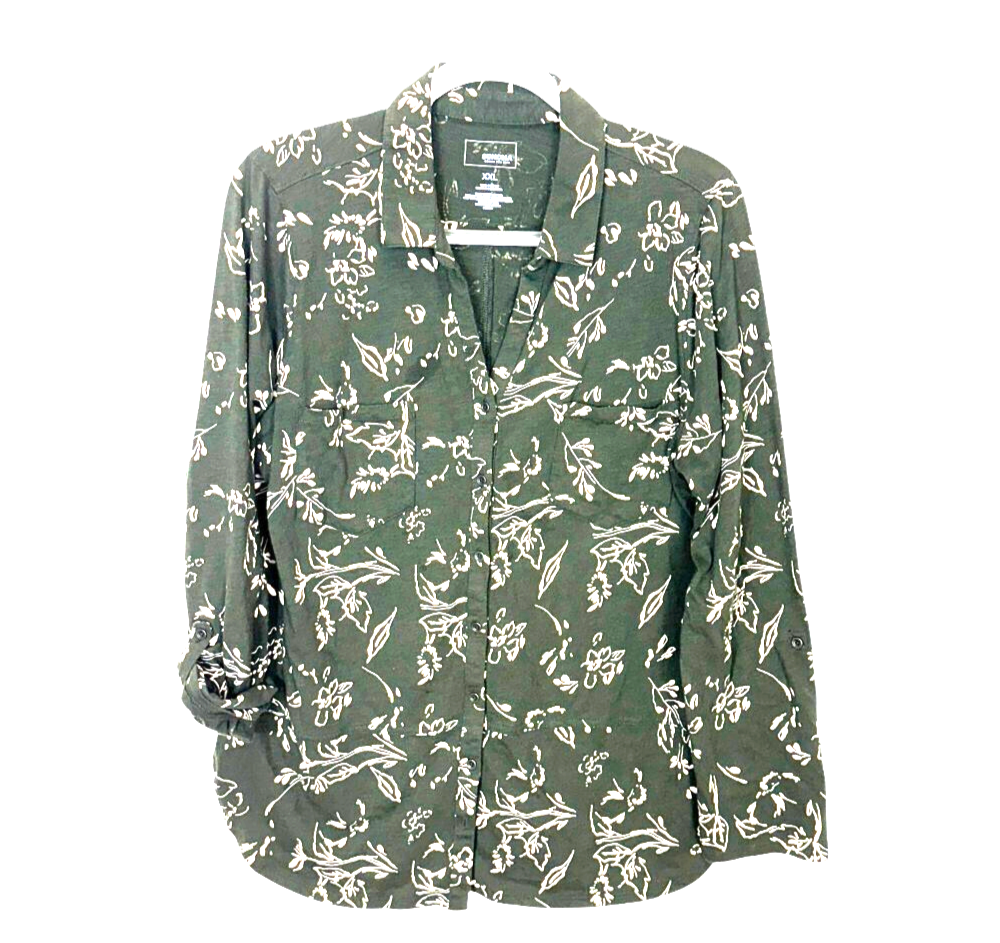 Sonoma womens shirt sz 2xl button up roll tab sleeve cotton mature stretch