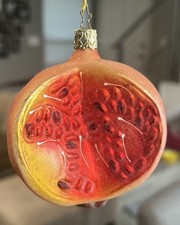 Inge Glas Pomegranate Fuzzy Back - Blown Glass, Hand Painted  Germany  NO BOX