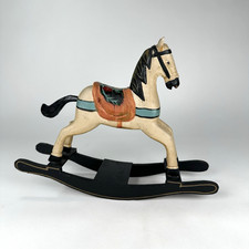 Vintage Hand-Painted 12.5" Wooden Rocking Horse w/ Floral Detail Folk Art Decor