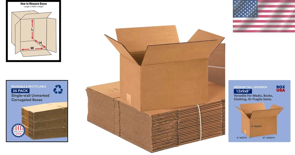 Small Corrugated Cardboard Boxes 12x9x8 - Pack of 25 - Image 2 of 4