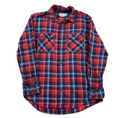 Duluth Trading Co Flannel Button Down Shirt Mens Medium Blue Red Cotton Fall