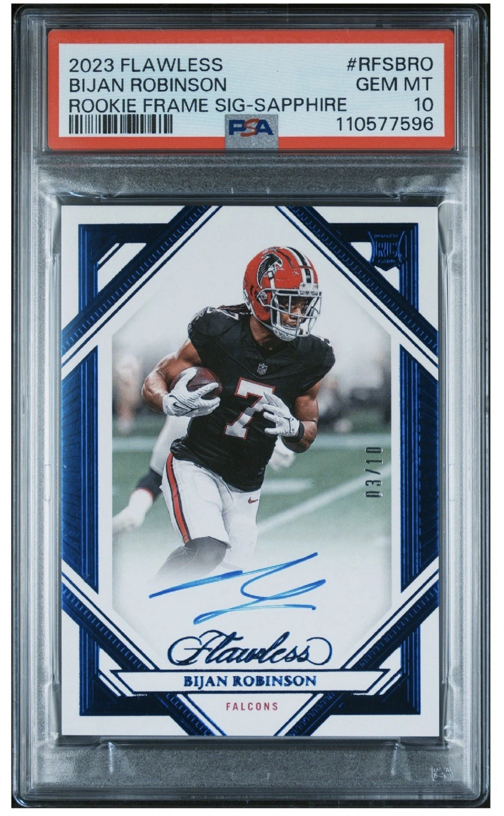 Bijan Robinson Panini Flawless Rookie Frame Signatures #RFSBRO Sapphire