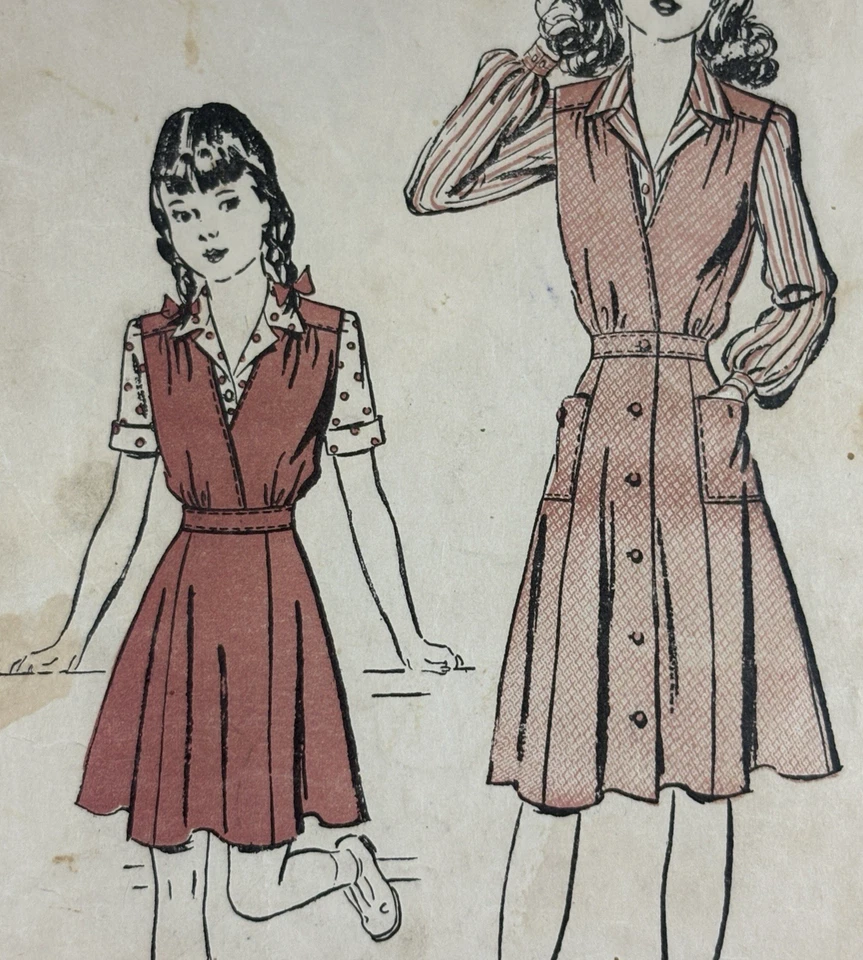 Advance 3030 Jumper Dress, Top Girls Sz 12 30" Chest Sewing Pattern VTG 40s OOP - Image 3 of 4