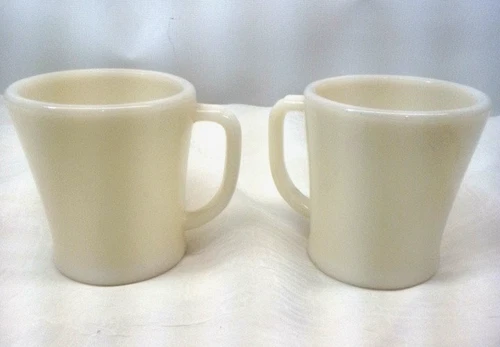 Set of 3 Vtg. Fire King Milk Glass D Handle Coffee Mugs Cups Off White / Cream