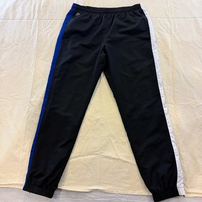 Lacoste Sport Track Pants Mens L Black Blue Stripe Jogger Croc Colorblock Light