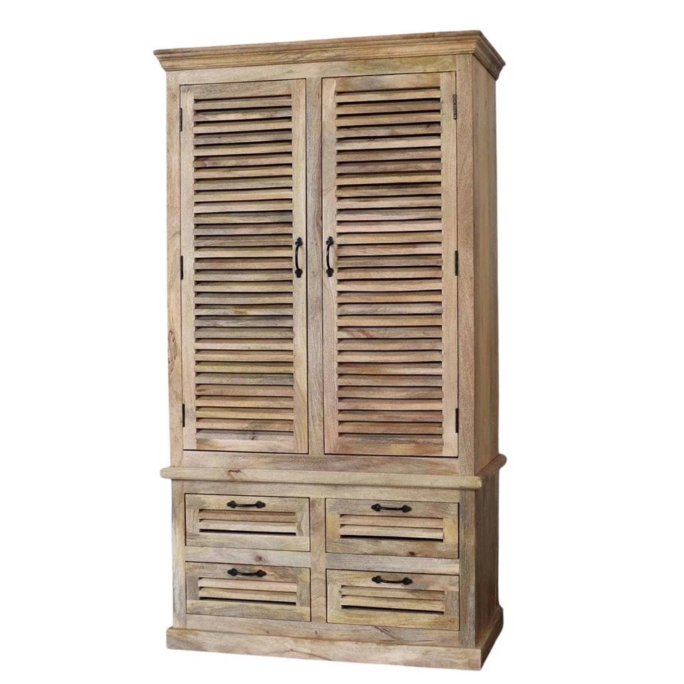 Dielenschrank MAREDA Landhaus Garderobenschrank Kleiderschrank Lamellen