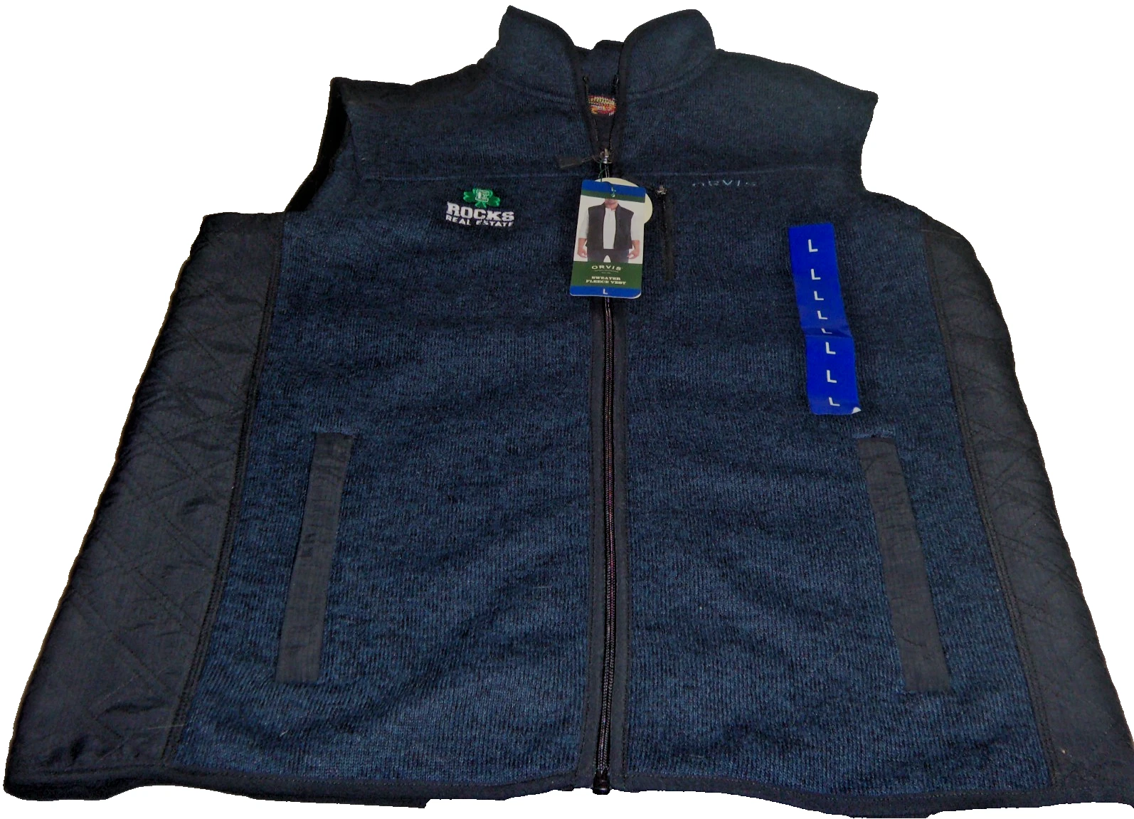 NEW MEN'S ORVIS SWEATER FLEECE VEST WITH ROCKS REAL ESTATES LOGO SIZE LARGE