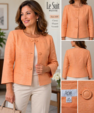 Le Suit Womens Petite 10P Orange 3/4 Sleeve Lined 3-Button Blazer