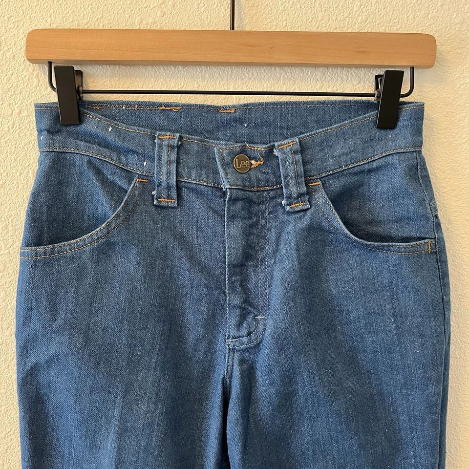 Vintage Lee Jeans Feminino Tamanho 25T Flare Talon Zíper Fundo de Sino Feito na União EUA - Imagem 2 de 4