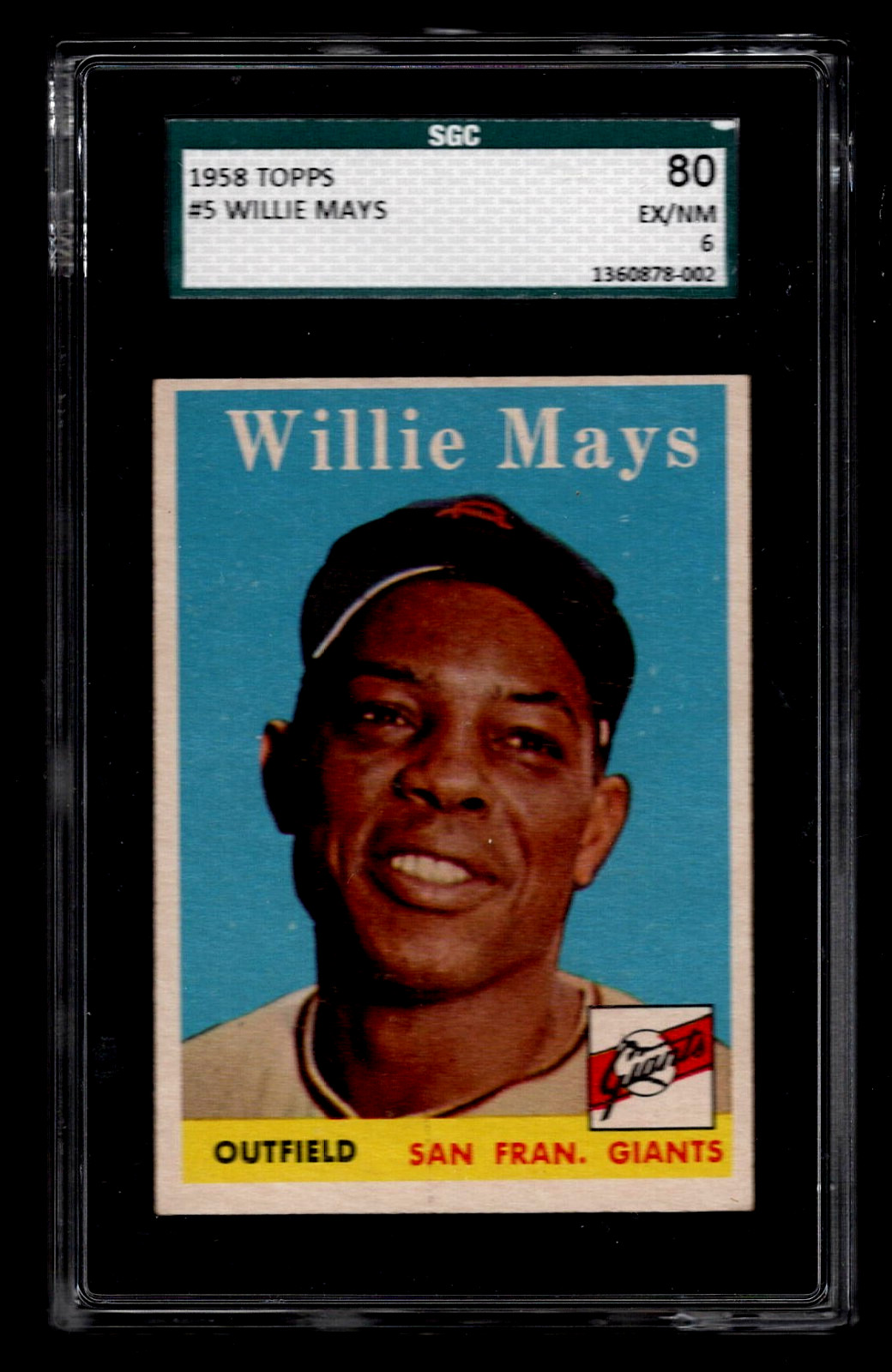 WILLIE MAYS 1958 TOPPS BASEBALL CARD #5 SGC 6 EX-NM SF GIANTS HOF