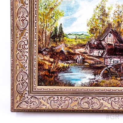 油彩画 秋　　 oil canvas 120cm x 70cm Original oil painting fall landscape yellow trees 5x7