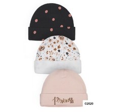 Gerber Baby Girl 3-Piece Organic Cotton Princess Caps Size Newborn