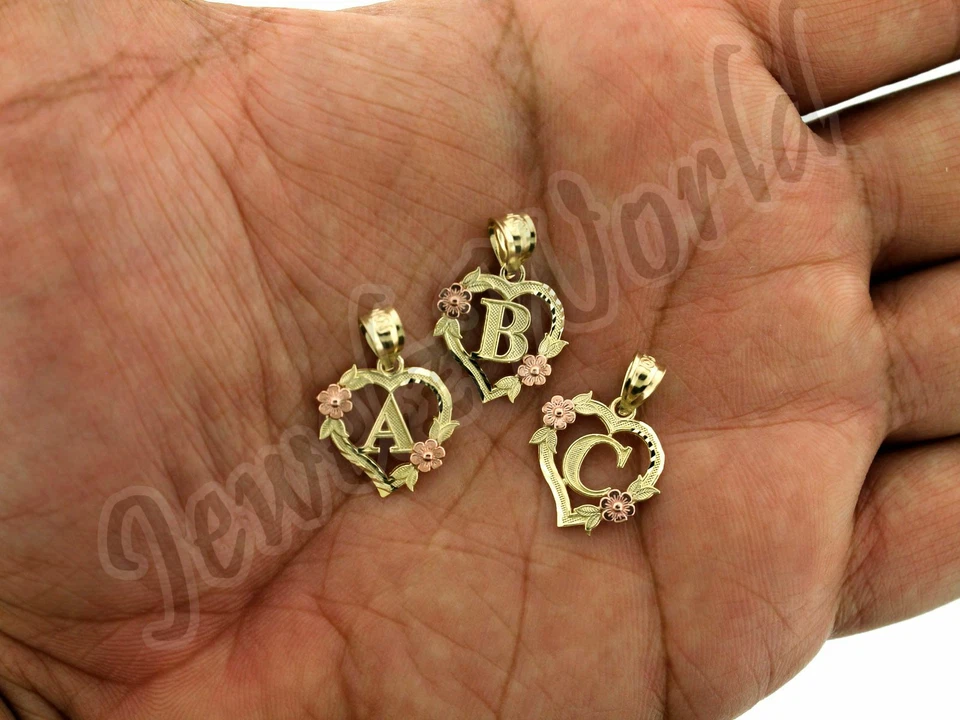 Colgante con dije de letra inicial de corazón de oro amarillo de 10 quilates cadena cuerda alfabeto de la A a la Z Foto 4 de 4