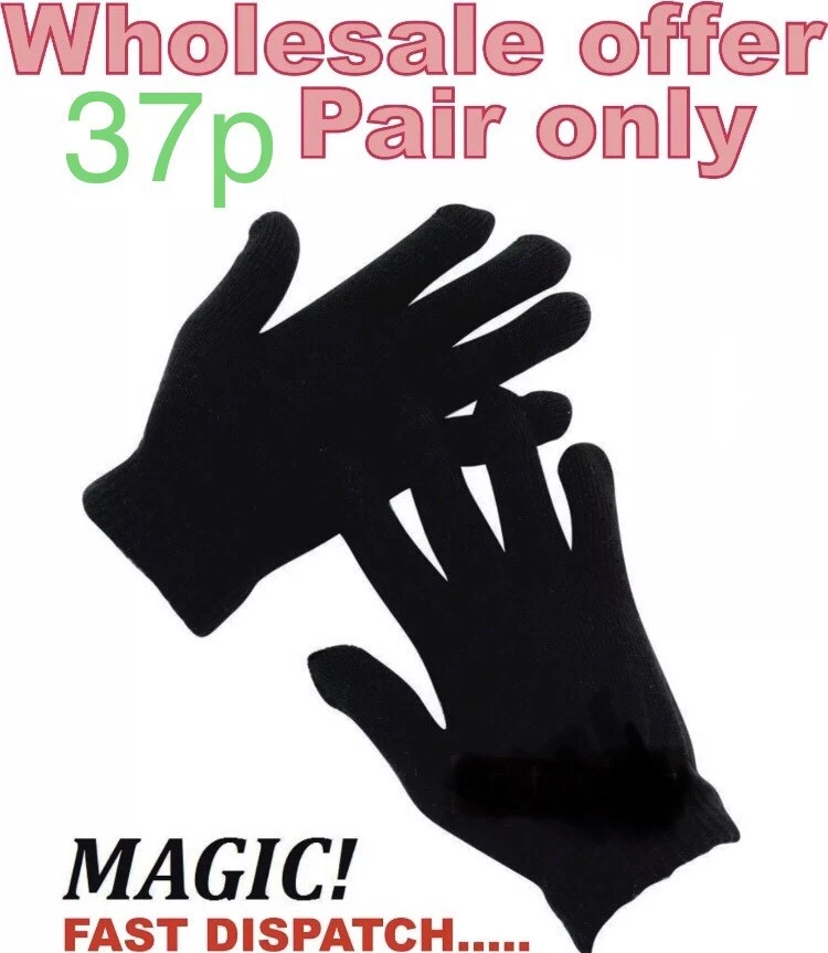 60 Pairs Black Magic Gloves Unisex Men Ladies Winter one size Wholesale Job lot