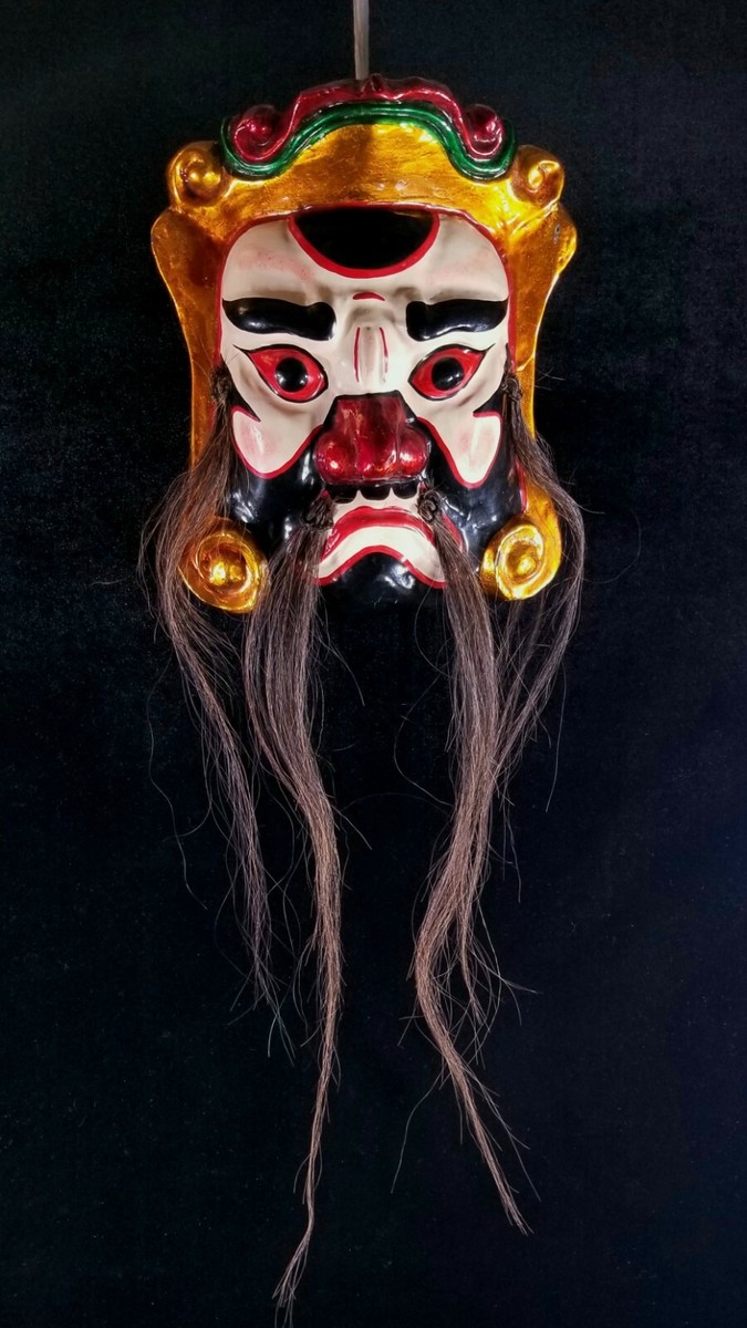 Noh mask 　ハンドルセット Carved Wood Japanese Noh Mask Bright Polychrome Hand Paint W