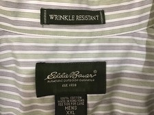 Eddie Bauer Shirt 2XL Wrinkle Free Green Gray White Striped Button Down Classic