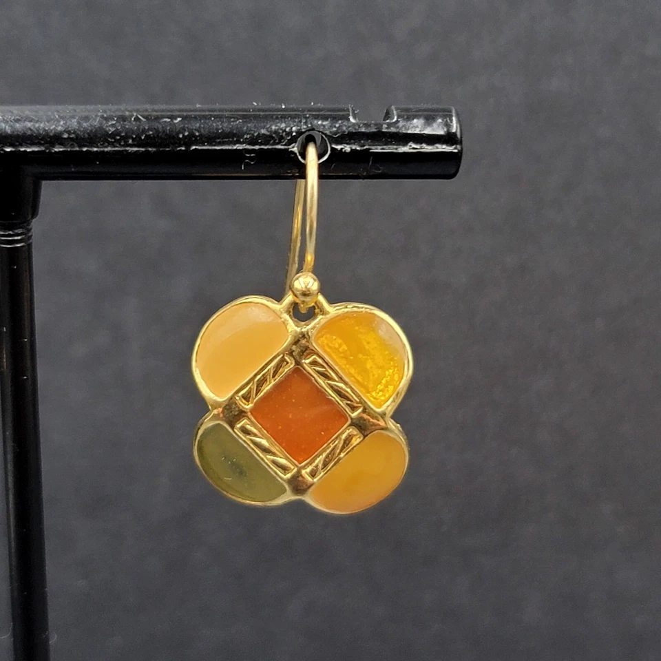 Висячие серьги Ann Klein позолоченные оранжевая зеленая эмаль 5/8 дюйма - Изображение 3 из 4