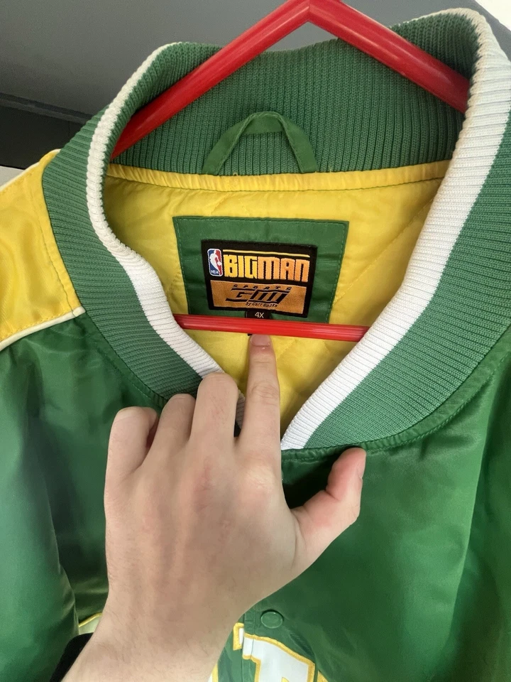 Vintage 90s Boston Celtics G-III Starter Bomber Jacket Green [RARE] | Size 4XL - Image 2 of 4