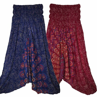 #ad Indian Rayon Harem Pant Ethnic Hippie Alibaba Dhoti Gypsy Retro Hand Block Print $34.49
