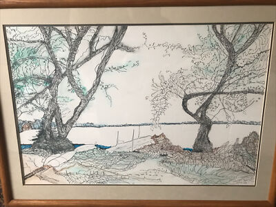 1990 - Signed - Original - Impressionist - Pen - Ink - Drawing - Paper - Art