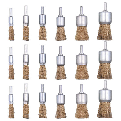 18 Pack Wire End Brush Set Wire Brush For Drill 6 Sizes 0.012'' Brass Coated Crim