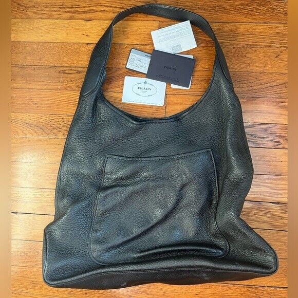 Prada Sacca Nero Bag - Large Black Leather Hobo Shoulder Bag Prada Sacca Nero Bag - Large Black Leather Hobo Shoulder Bag