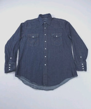 Wrangler Shirt Mens Large Blue Pearl Snap Cowboycore Western Cut Firm Finish PBR
