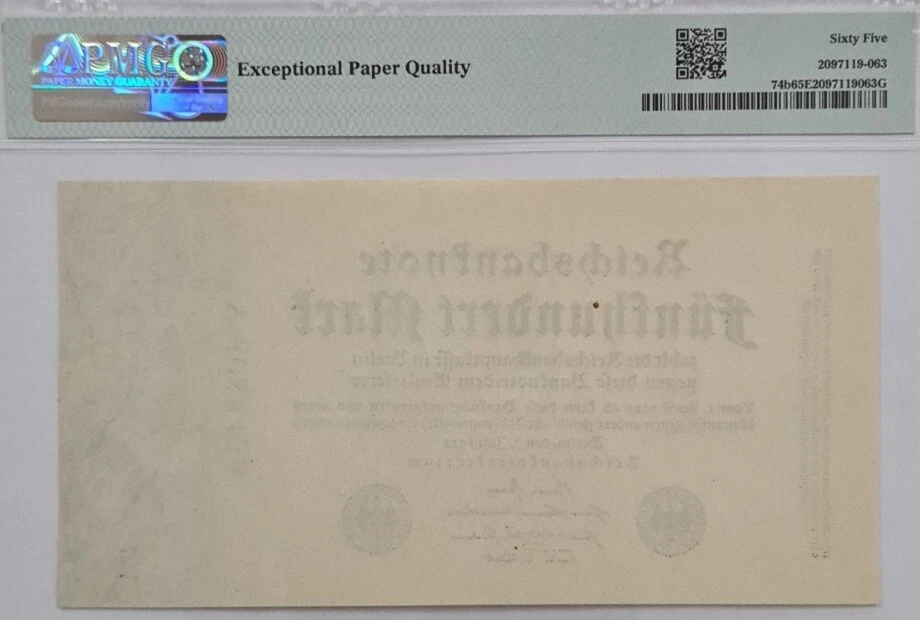 1922 Germany 500 Mark PMG65 EPQ GEM UNC 【P-74b】 - Image 4 of 4