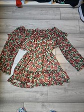 Topshop Petite frill ruffle bardot mini dress in rose - size S