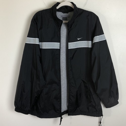 Chaqueta cortavientos Nike cremallera completa forrada a rayas Y2k para hombre mediana negra - Imagen 4 de 17