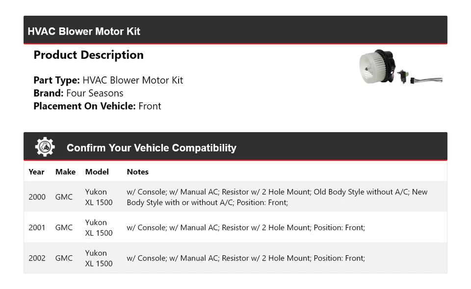 Kit de motor soplador delantero 4 estaciones 2001 para GMC Yukon XL 1500 2000-2002 Foto 2 de 3