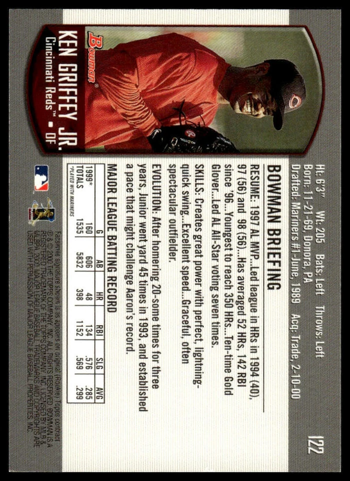 2000 Bowman #122 Ken Griffey Jr. - Image 2 of 2