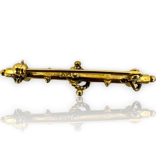 Victorian Era Etruscan Revival Persian Turquoise Bar Pin 14k Gold Handmade - Picture 4 of 5