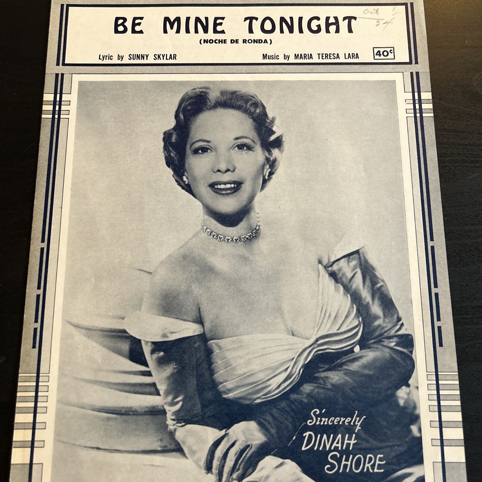 Sheet Music "Be Mine Tonight (Noche De Ronda)" By Dinah Shore (Vintage)
