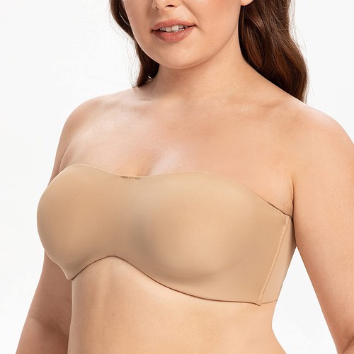 Women's Underwire Bandeau Minimizer Strapless Bras for Large Breasts Beige 44D - Picture 3 of 7
