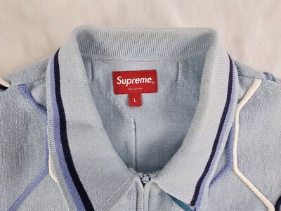 Supreme Men's Knit Polo Shirt Size L Hex Zip Up Blue | eBay