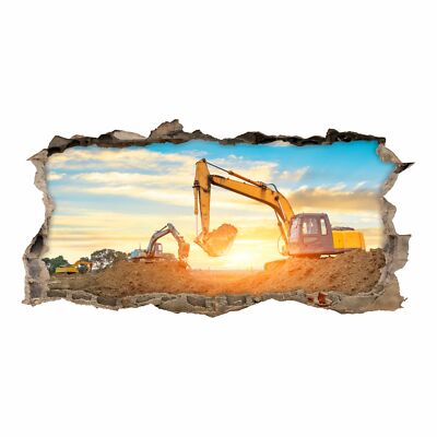 177 Wandtattoo Bagger Loch In Der Wand Baustelle Sandgrube Kinderzimmer Deko Ebay