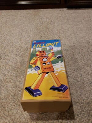 Schylling Wind Up MS 393 Yellow Lilliput Robot w/ Box & Key Tested 