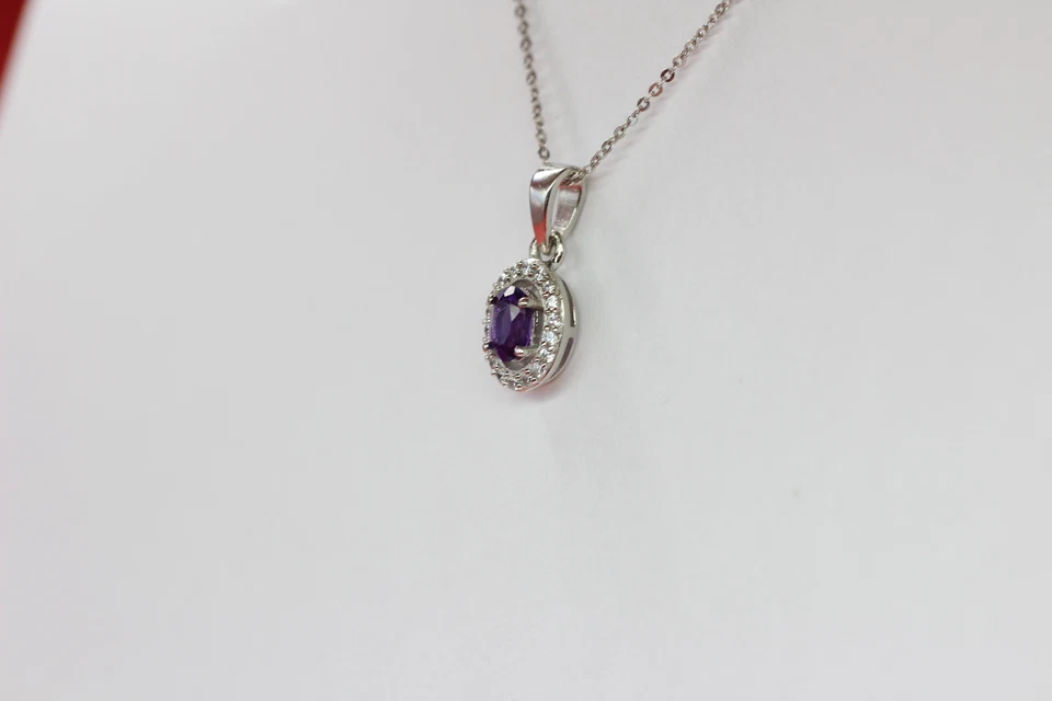 Nobile 0,8 Carati Iolite Rimorchio 925 Collier Collana Argento Zirconia - Immagine 4 di 4