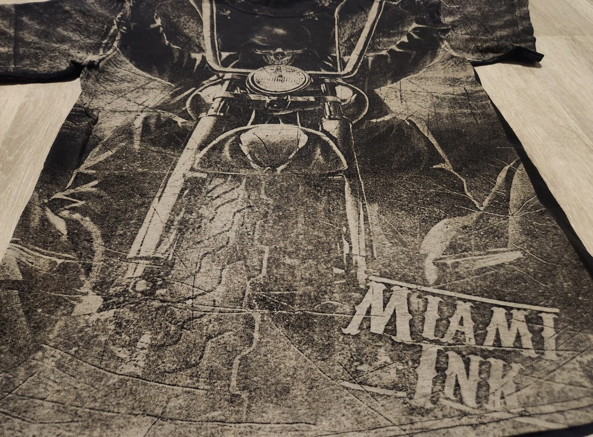 Miami Ink Shirt Men's XS All Over Print Y2K Biker Grunge
